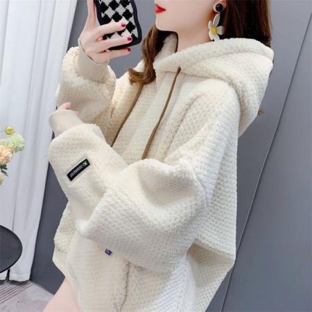 FA52464# 菠萝格复合真超秋冬季新款加绒加厚洋气连帽卫衣外套