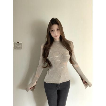 风独特气质性感烫钻针织衫女秋冬设计感修身上衣