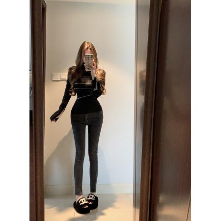 FA52465# 风独特气质性感烫钻针织衫女秋冬设计感修身上衣
