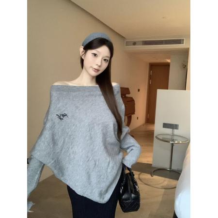 韩系慵懒风高领不规则宽松斗篷露肩上衣保暖针织衫潮