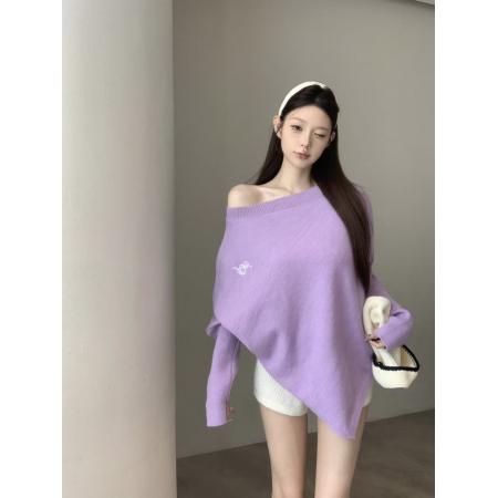 FA52468# 韩系慵懒风高领不规则宽松斗篷露肩上衣保暖针织衫潮
