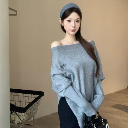 FA52468# 韩系慵懒风高领不规则宽松斗篷露肩上衣保暖针织衫潮