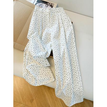 FA52474# 春季两色碎花直筒西装裤宽松阔腿显瘦长裤百搭女秋