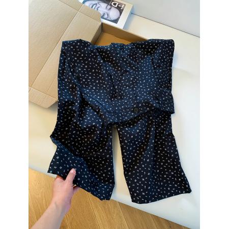 FA52474# 春季两色碎花直筒西装裤宽松阔腿显瘦长裤百搭女秋