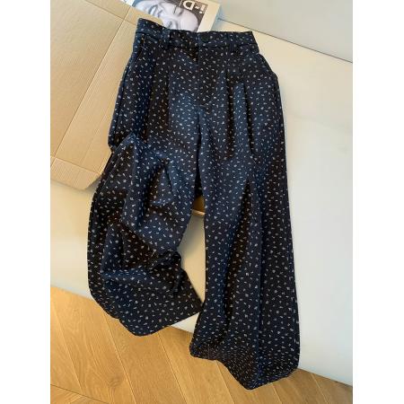 FA52474# 春季两色碎花直筒西装裤宽松阔腿显瘦长裤百搭女秋