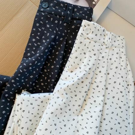 FA52474# 春季两色碎花直筒西装裤宽松阔腿显瘦长裤百搭女秋