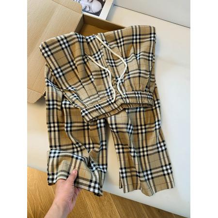 韩系格子裤慵懒宽松显瘦格纹阔腿裤休闲杏色拖地休闲裤