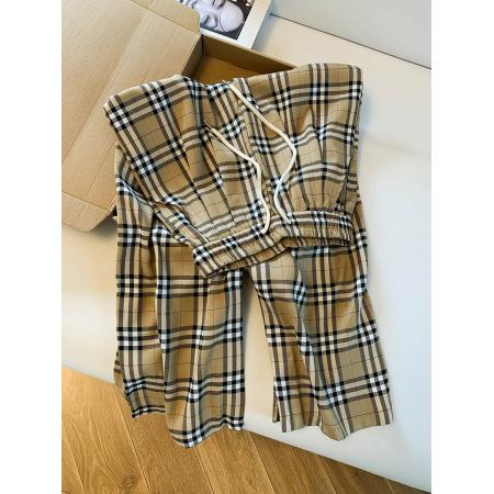 韩系格子裤慵懒宽松显瘦格纹阔腿裤休闲杏色拖地休闲裤