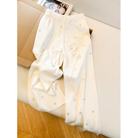 烫钻松紧高腰垂感直筒针织阔腿裤女秋冬宽松外穿洋气软糯拖地