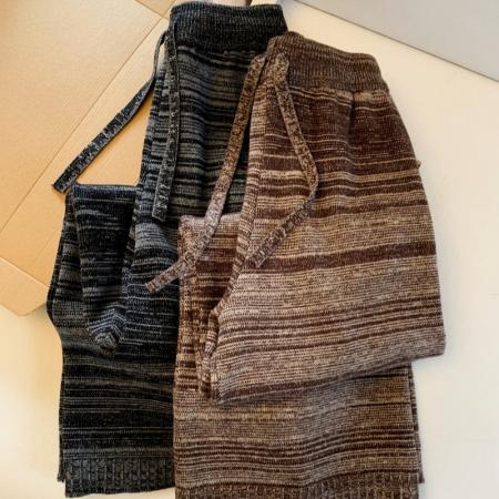 系带松紧高腰垂感直筒针织阔腿裤女秋冬宽松外穿洋气软糯拖