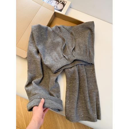 系带松紧高腰垂感直筒针织阔腿裤女秋冬宽松外穿洋气软糯拖