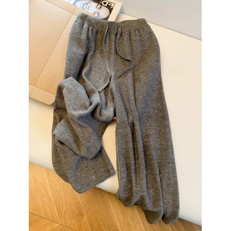 系带松紧高腰垂感直筒针织阔腿裤女秋冬宽松外穿洋气软糯拖