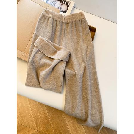 系带松紧高腰垂感直筒针织阔腿裤女秋冬宽松外穿洋气软糯拖