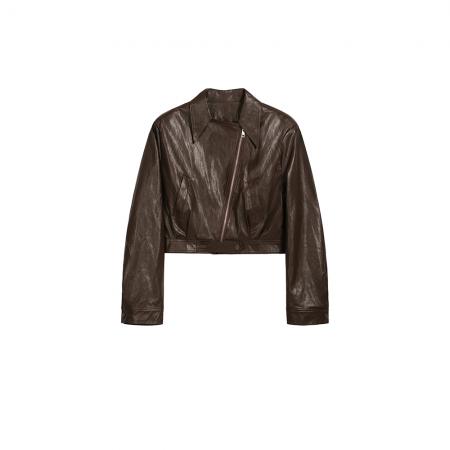 秋冬新款设计短款皮衣夹克辣妹棕色上衣机车服Pu皮外套女