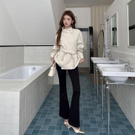 秋冬新款立领短款风衣女腰带收腰宽松英伦风廓形外套女潮