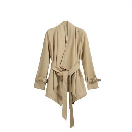 秋冬新款赫本风卡其色复古气质荡领系带风衣女垂坠感外套