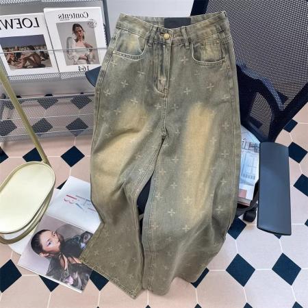 美式高街重工做旧水洗黄泥牛仔裤男女春秋高级感痞帅直筒阔腿长裤