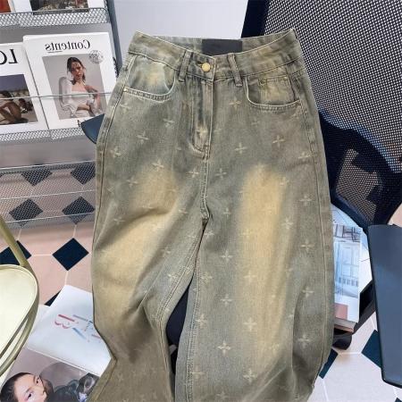 美式高街重工做旧水洗黄泥牛仔裤男女春秋高级感痞帅直筒阔腿长裤