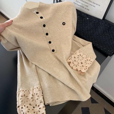 半高领蕾丝拼接袖口针织打底女秋冬内搭可外穿高级感新款毛衣