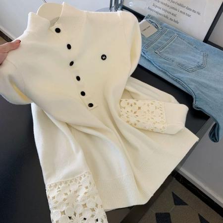 半高领蕾丝拼接袖口针织打底女秋冬内搭可外穿高级感新款毛衣