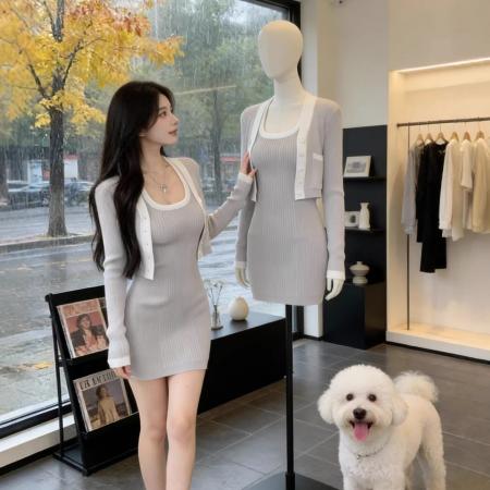 高级感纯欲套装女秋冬新款设计感洋气收腰显瘦针织开衫两件套