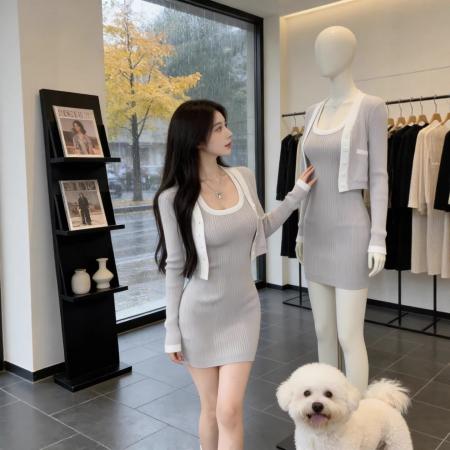 高级感纯欲套装女秋冬新款设计感洋气收腰显瘦针织开衫两件套