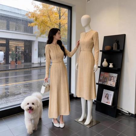 优雅小香风套装女秋冬季高级感洋气针织半身裙收腰显瘦两件套