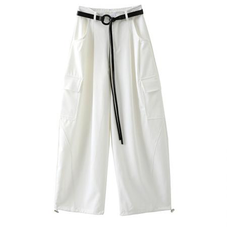 美式阔腿腰带工装裤春秋季新款休闲裤女高腰宽松垂感弯刀裤