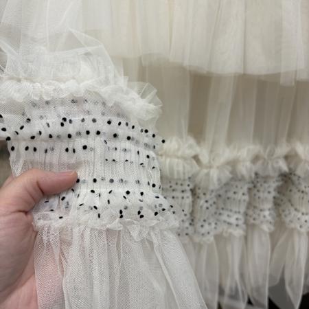 法式新款重工木耳边拼接波点蛋糕裙长款超仙绝美纱裙半身裙