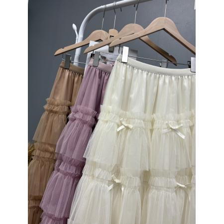 新款韩系chic重工木耳花边蛋糕裙甜美蝴蝶结纱裙长款仙女裙