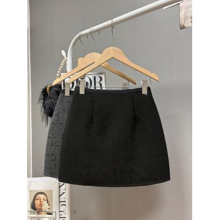 秋冬新款法式小香风亮片格纹刺绣毛呢半身裙百搭高级感短裙