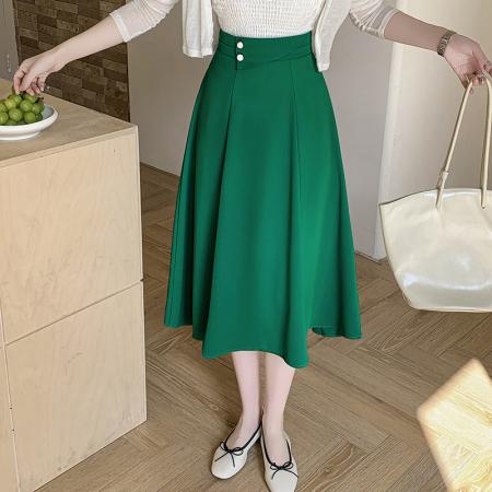 LN76414#秋装高腰半身裙女a字中长款遮胯大摆显瘦法式复古长裙女