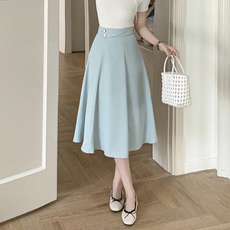 LN76414#秋装高腰半身裙女a字中长款遮胯大摆显瘦法式复古长裙女