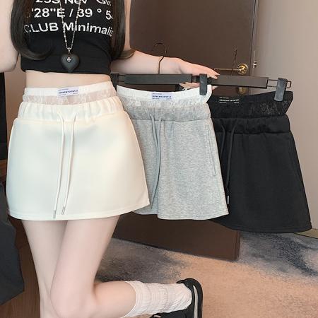 LN76415#蕾丝拼接松紧高腰半身裙女春夏新款休闲防走光百搭包臀卫衣裙