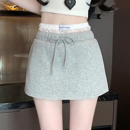 LN76415#蕾丝拼接松紧高腰半身裙女春夏新款休闲防走光百搭包臀卫衣裙