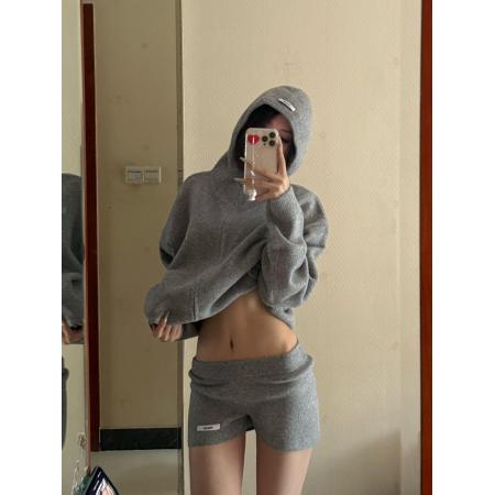 FA52513# 复古时尚套装女秋冬连帽毛衣开衫显瘦针织短裤韩版休闲洋气两件套  服裝批發女裝批發服飾貨源