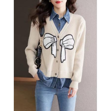 FA52532# 春秋款针织衫开衫女毛衣外套春季短款毛线外搭春装衬衫假两件上衣  服裝批發女裝批發服飾貨源