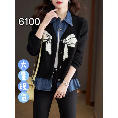 FA52532# 春秋款针织衫开衫女毛衣外套春季短款毛线外搭春装衬衫假两件上衣  服裝批發女裝批發服飾貨源