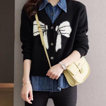 FA52532# 春秋款针织衫开衫女毛衣外套春季短款毛线外搭春装衬衫假两件上衣  服裝批發女裝批發服飾貨源