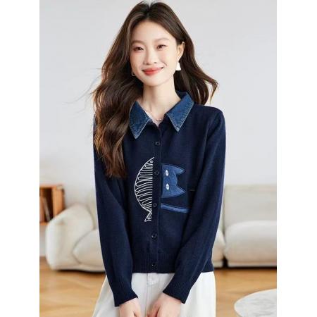 FA52534# 牛仔拼接衬衫...