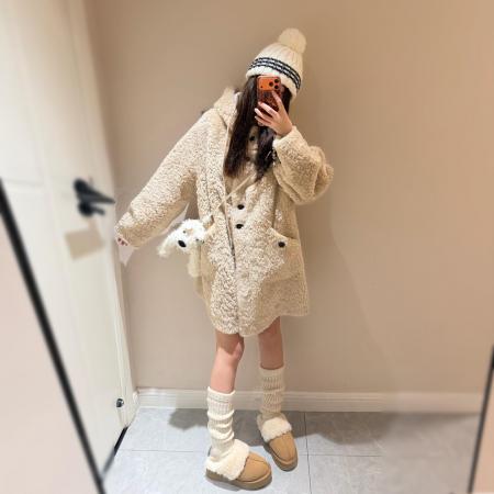 FA52538# 巨好看仿羊羔毛绒外套女秋冬新款慵懒韩系爆款中长款加厚大衣  服裝批發女裝批發服飾貨源