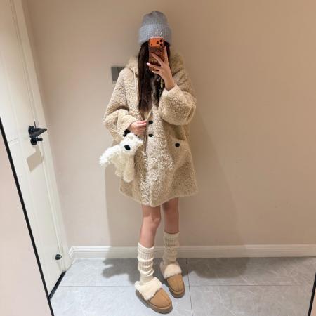 FA52538# 巨好看仿羊羔毛绒外套女秋冬新款慵懒韩系爆款中长款加厚大衣  服裝批發女裝批發服飾貨源