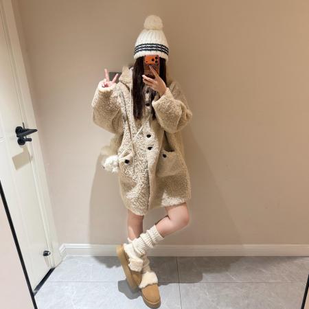 FA52538# 巨好看仿羊羔毛绒外套女秋冬新款慵懒韩系爆款中长款加厚大衣  服裝批發女裝批發服飾貨源
