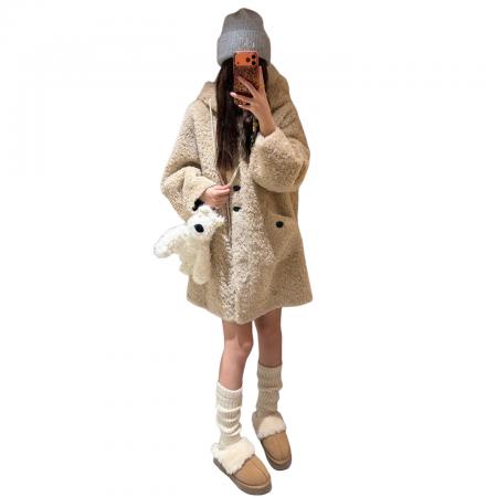 FA52538# 巨好看仿羊羔毛绒外套女秋冬新款慵懒韩系爆款中长款加厚大衣  服裝批發女裝批發服飾貨源