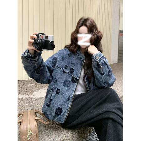 FA52544# 独特超好看时髦印花牛仔派克服女冬季百搭加厚羊羔毛短款棉服  服裝批發女裝批發服飾貨源