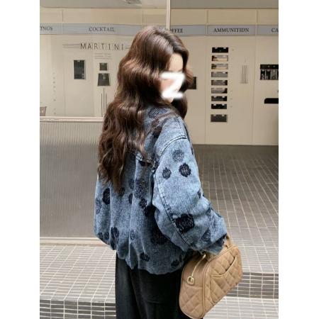 FA52544# 独特超好看时髦印花牛仔派克服女冬季百搭加厚羊羔毛短款棉服  服裝批發女裝批發服飾貨源