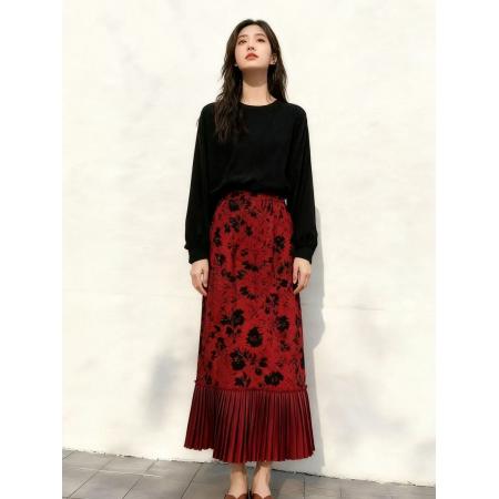 FA52545# 新款百搭秋冬季显瘦风松弛感大方得体文艺气质经典复古半身裙  服裝批發女裝批發服飾貨源