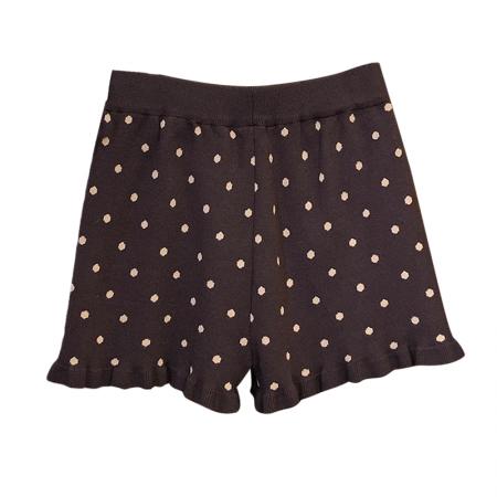 FA52558# 咖色波点毛线针织短裤女秋冬季新款高腰显瘦宽松a字阔腿热裤  服裝批發女裝批發服飾貨源