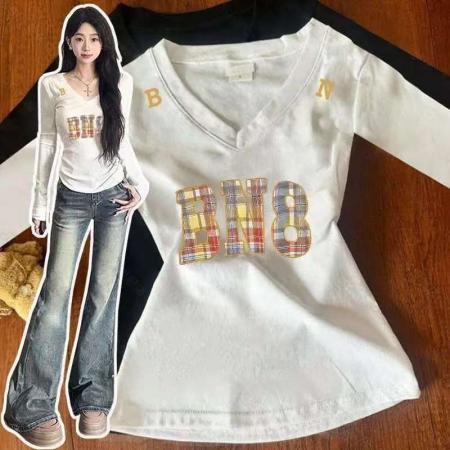 FA52562# 春秋季新款韩版长袖T恤女设计感  服裝批發女裝批發服飾貨源