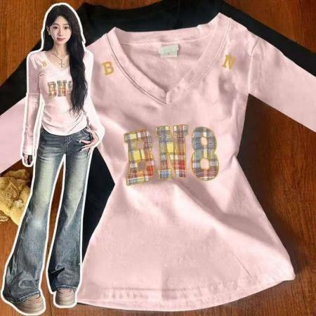 FA52562# 春秋季新款韩版长袖T恤女设计感  服裝批發女裝批發服飾貨源